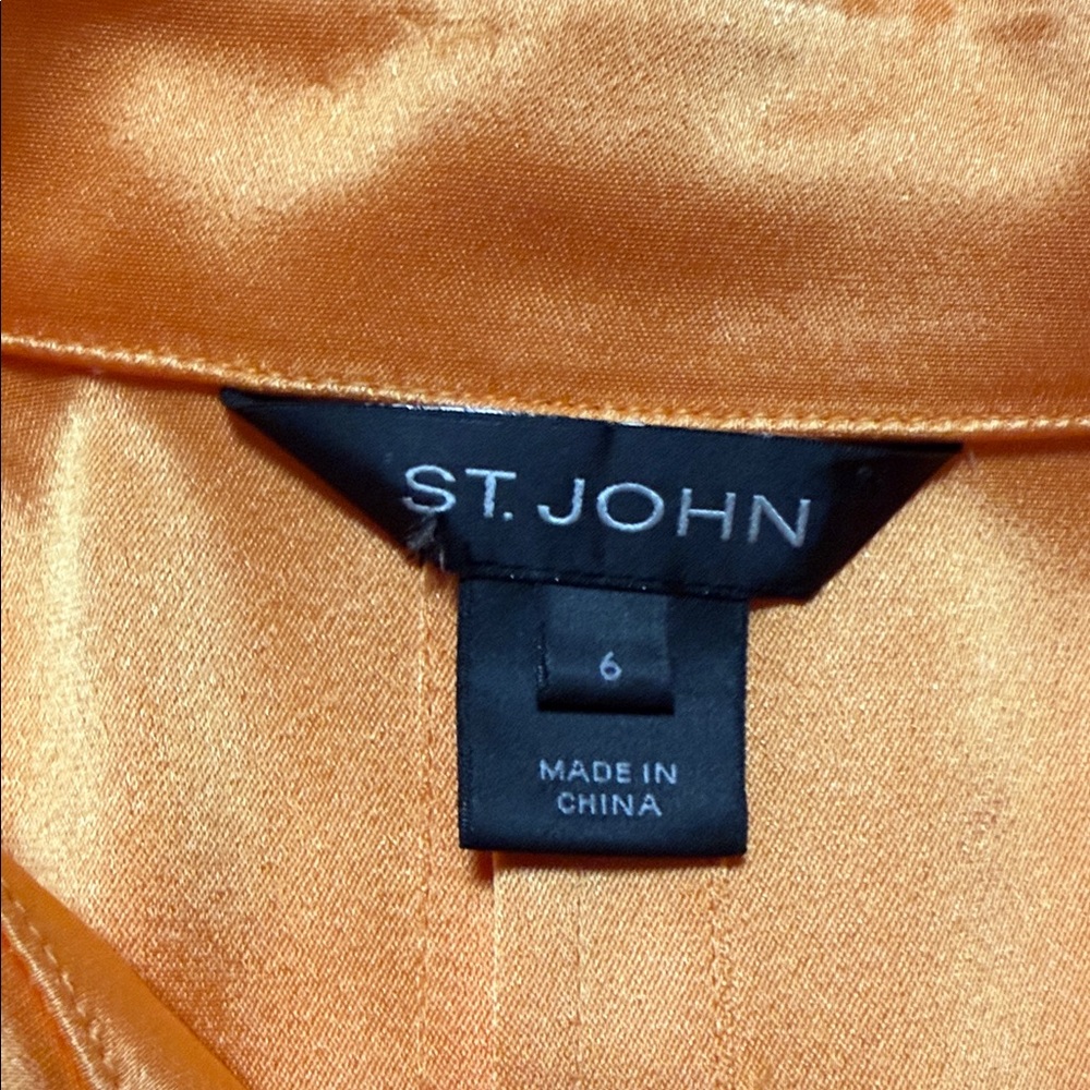 St. John Sophisticated Design Dolman Sleeves Orange Satin Button-Down Shirt - Picture 6 of 9